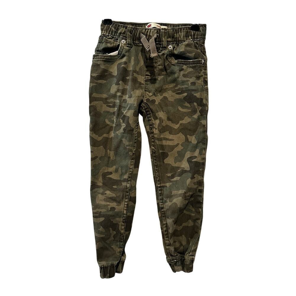 Levi's Boys Size 6 Slim Fit Stretch Jogger Pants Green Camp Camo Outdoor School